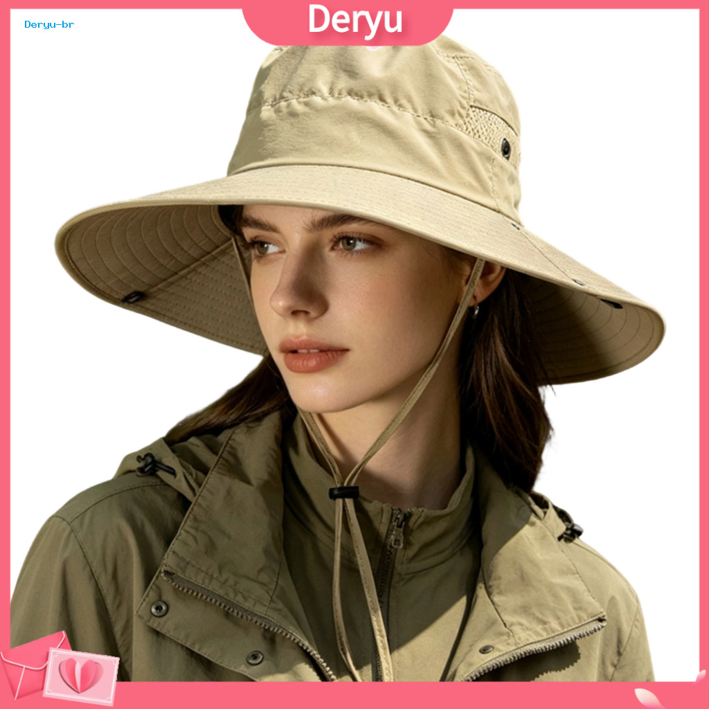 Breathable Bucket Hat Mesh for Men Women Quick-dry Fisherman Sun with Wide Brim Windproof Rope Upf Protection Foldable O