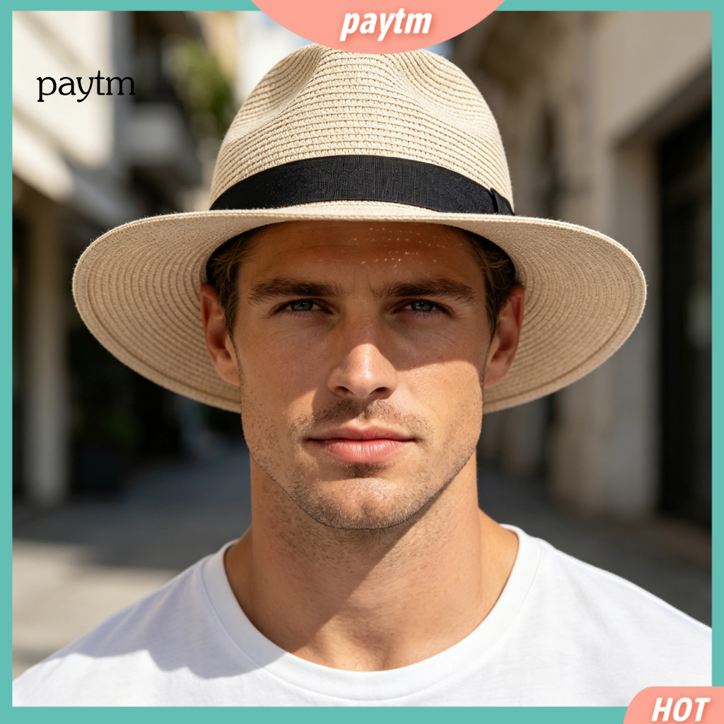Lightweight Straw Hat Wide Brim Men's Paper Sun Breathable Foldable Uv Protection Beach for Summer Outdoor Travel and fo