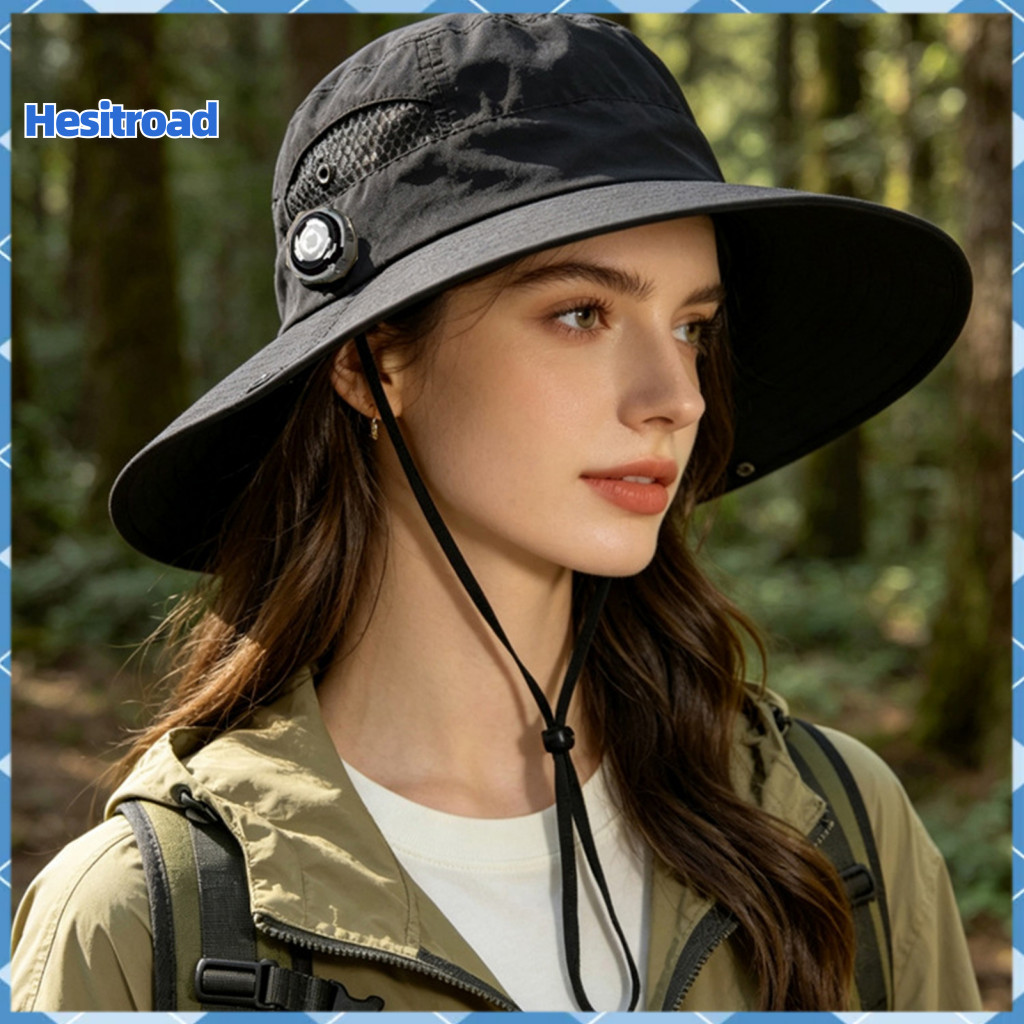 Breathable Mesh Bucket Hat for Men Women Quick-dry Fisherman Sun with Wide Brim Upf Protection Windproof Rope Foldable O