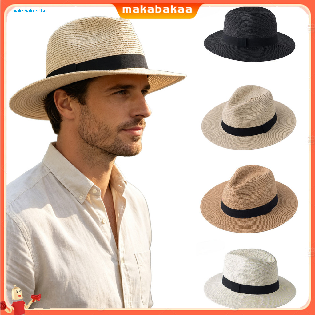 Men's Paper Straw Sun Hat Breathable Foldable Wide Brim Uv Protection Beach for Summer Outdoor Travel and Vacation Light