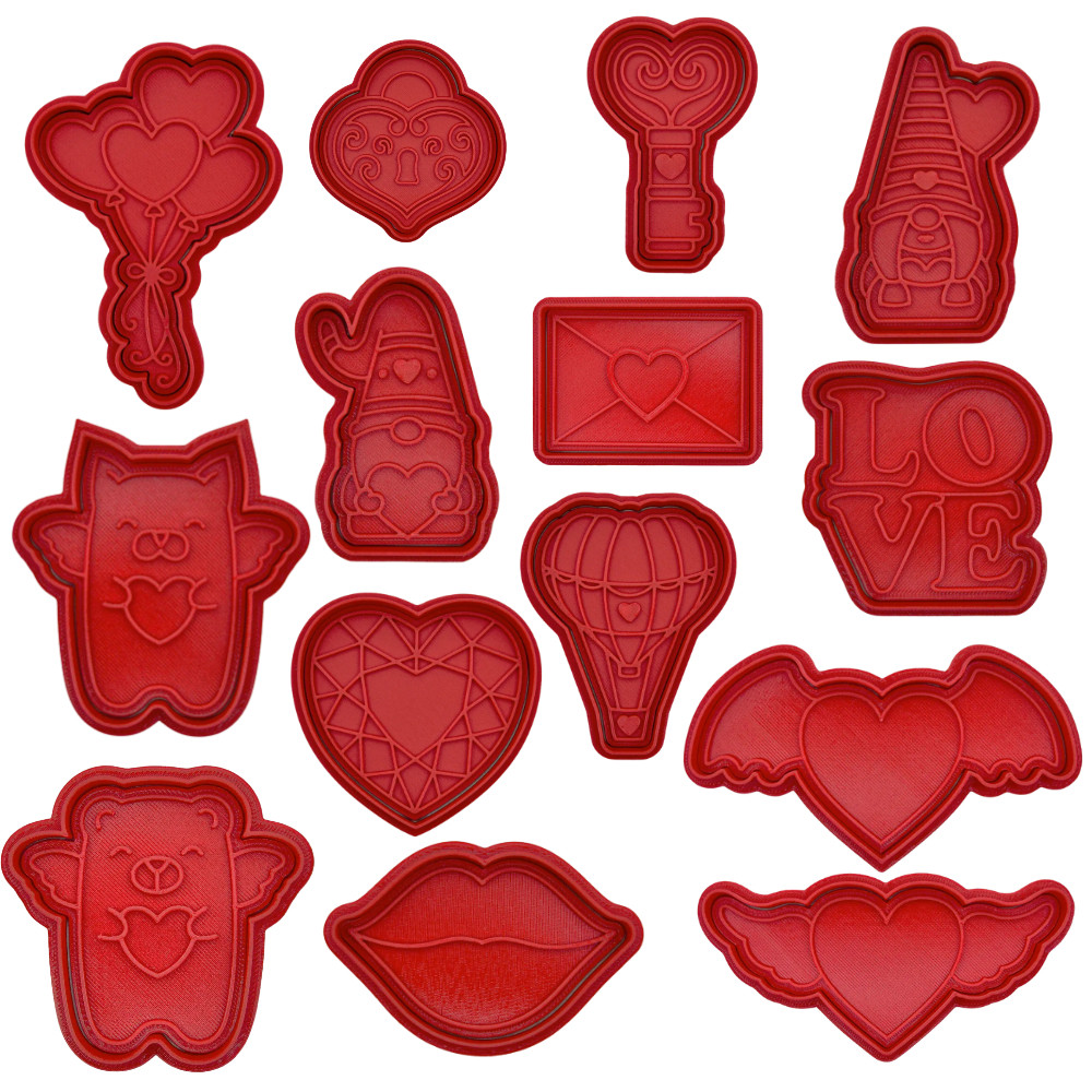 Cortador de Biscoito com Carimbo - Kit 1 Dia dos Namorados, Valentine's Day, Coração, Carta
