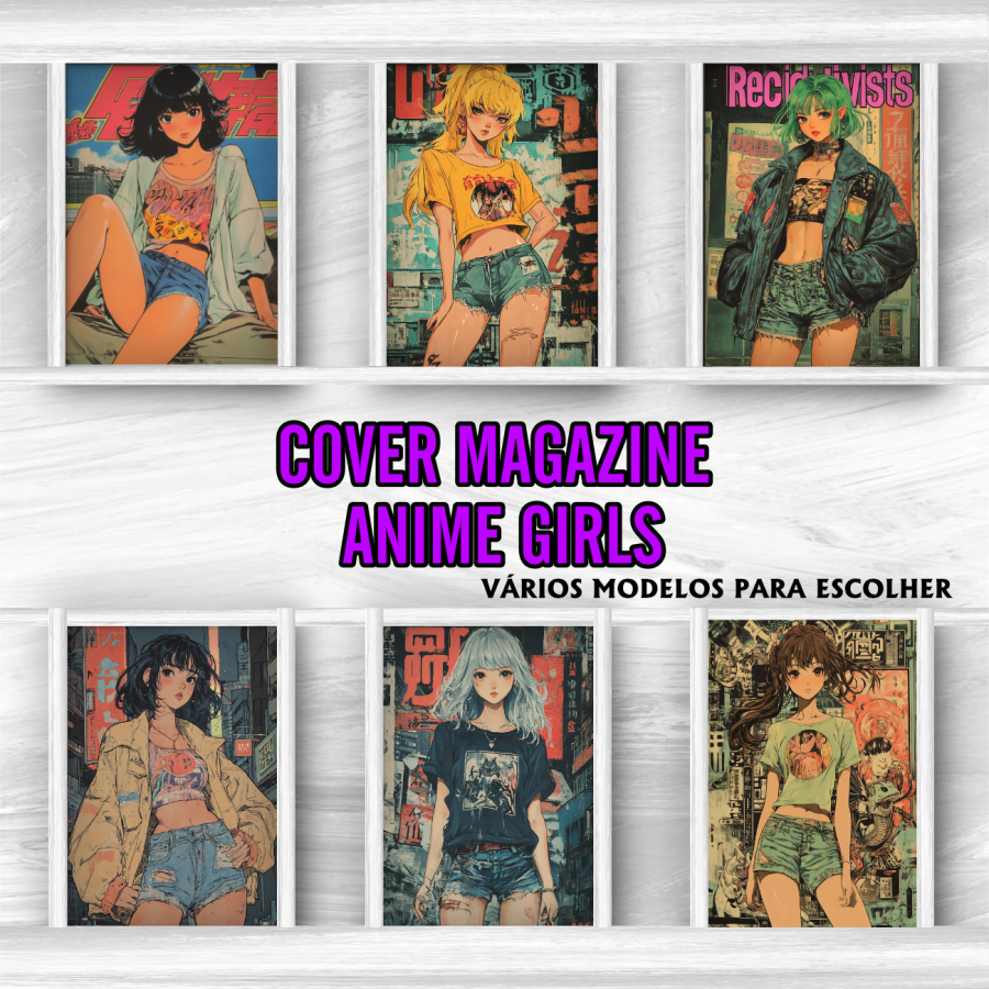 Kit Placas Decorativas Quadros Retro Anime Girls Revista Magazine Cover