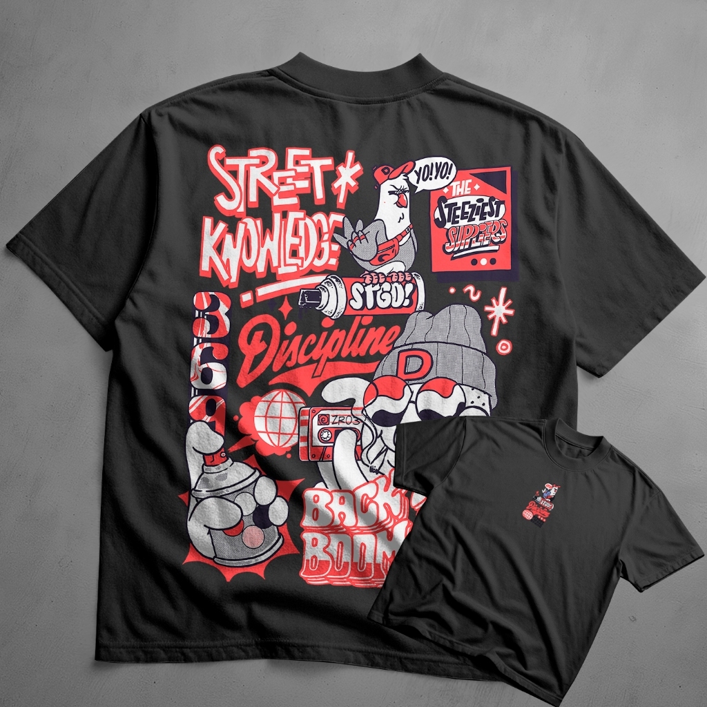 Camiseta Oversized Street Knowledge Masculina Urban Graffiti Streetwear Estampa Grande Costas