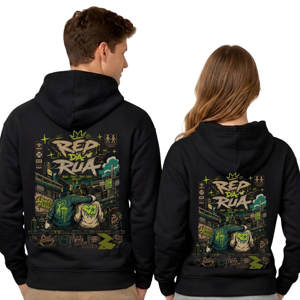 KIT 2 Moletons Canguru Presente Namorados inverno Street Graffiti Urban Style Geek Modern Casal
