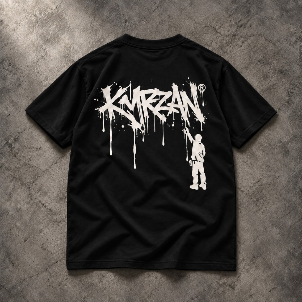 Camiseta Street Wear KYRZAN Streetwear Preta – Estampa Graffiti Branca Urban Style