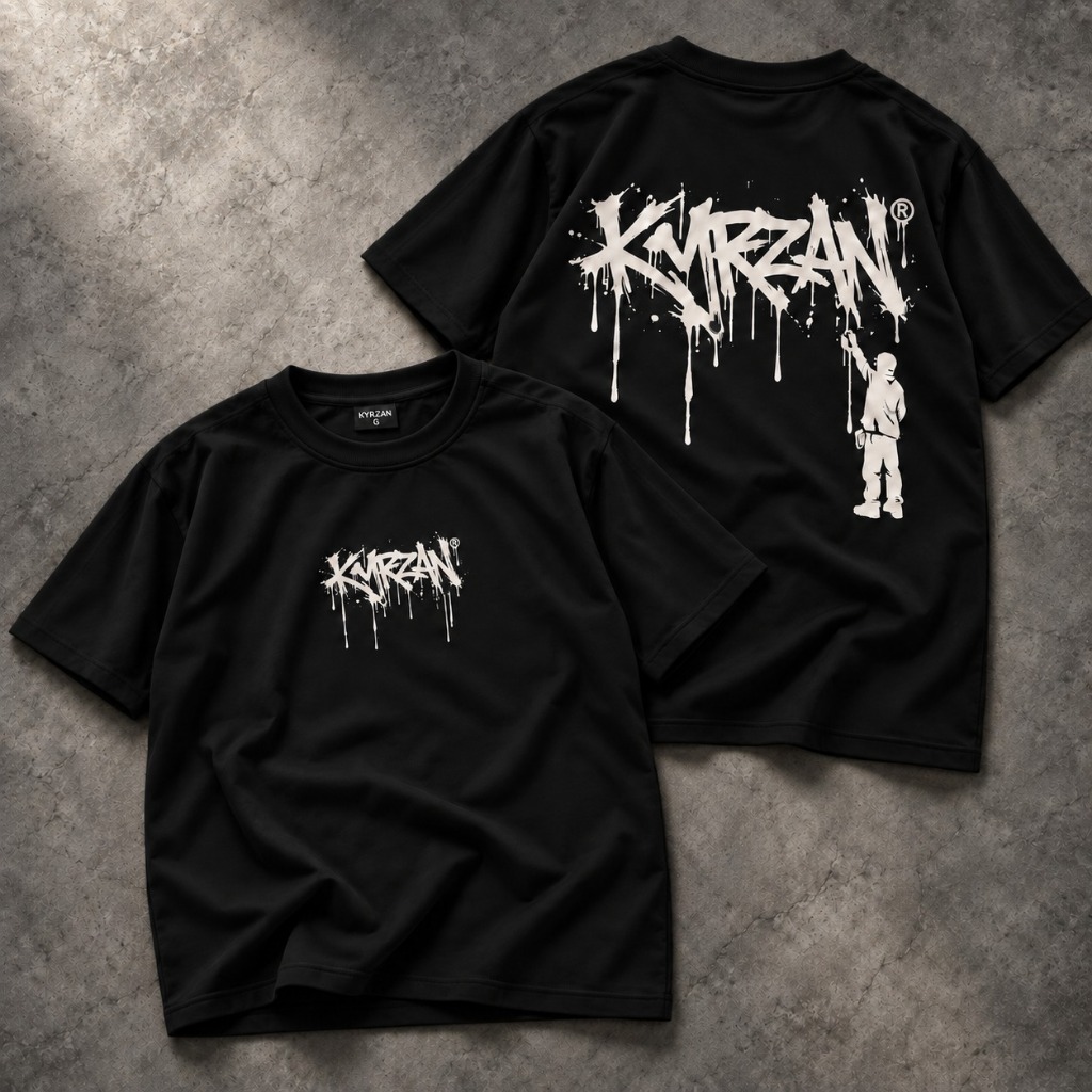Camiseta Street Wear KYRZAN Streetwear Preta – Estampa Graffiti Branca Urban Style