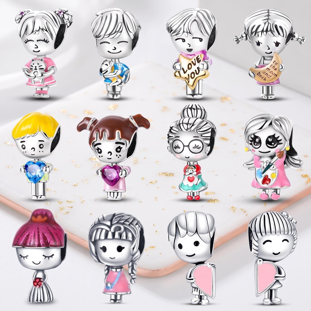 Pingente de charme Original S925 prata menino e menina contas de bicicleta adequado para pulseira DIY Boutique fabricaçã