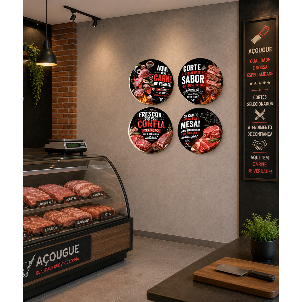Kit 4 Placas Açougue para Comércio e Boutique de Carnes