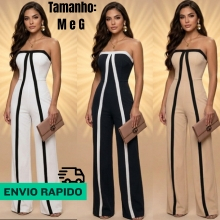 Macacão Feminino Com Elastex nas Costas e Bojo Estilo Luxo Listrado J&L Boutique