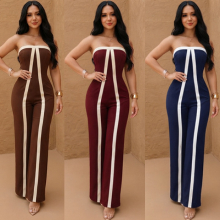 ✨ Macacão Pantalona Vinho com Listras Bege Elegante - Lançamento Exclusivo J&L Boutique 🍷