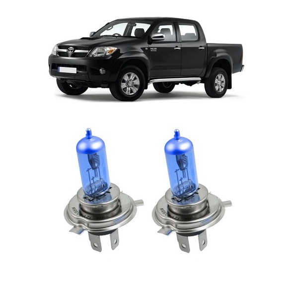 Par Lampada Super Branca Farol Hilux SRV Pickup 2005 2006 2007 2008 8500k H4