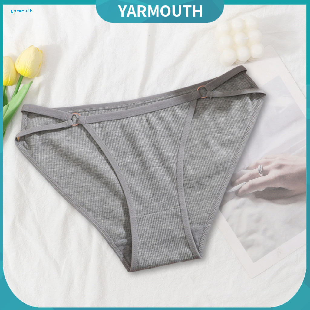 Women Low Waist Panties Women’s Hollow Out Bikini Elastic Cotton Underwear Solid Color Small Hoop Decor Comfortable We