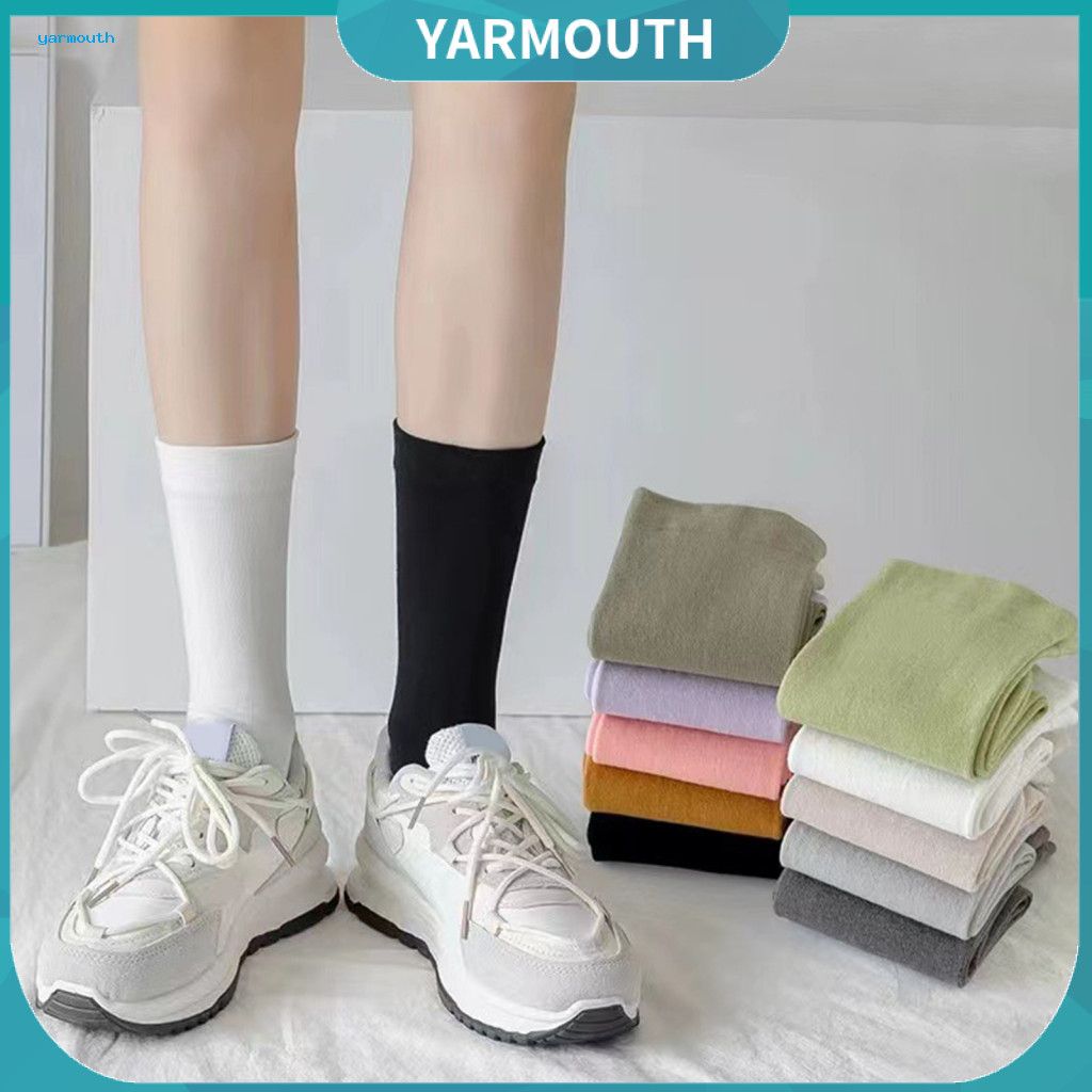 Loose Fit Crew Socks Multi Color Polyester Cotton Women’s Solid Mid-calf – Comfortable Breathable Non-binding for Yo