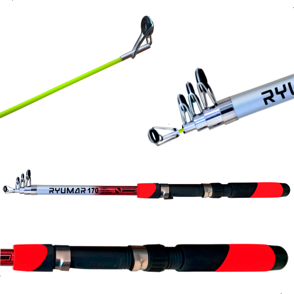 Kit 5 Varas De Pesca 1,70m Telescópica P/ Molinete Ryumar Summer Pesca Pescaria Pesqueiro