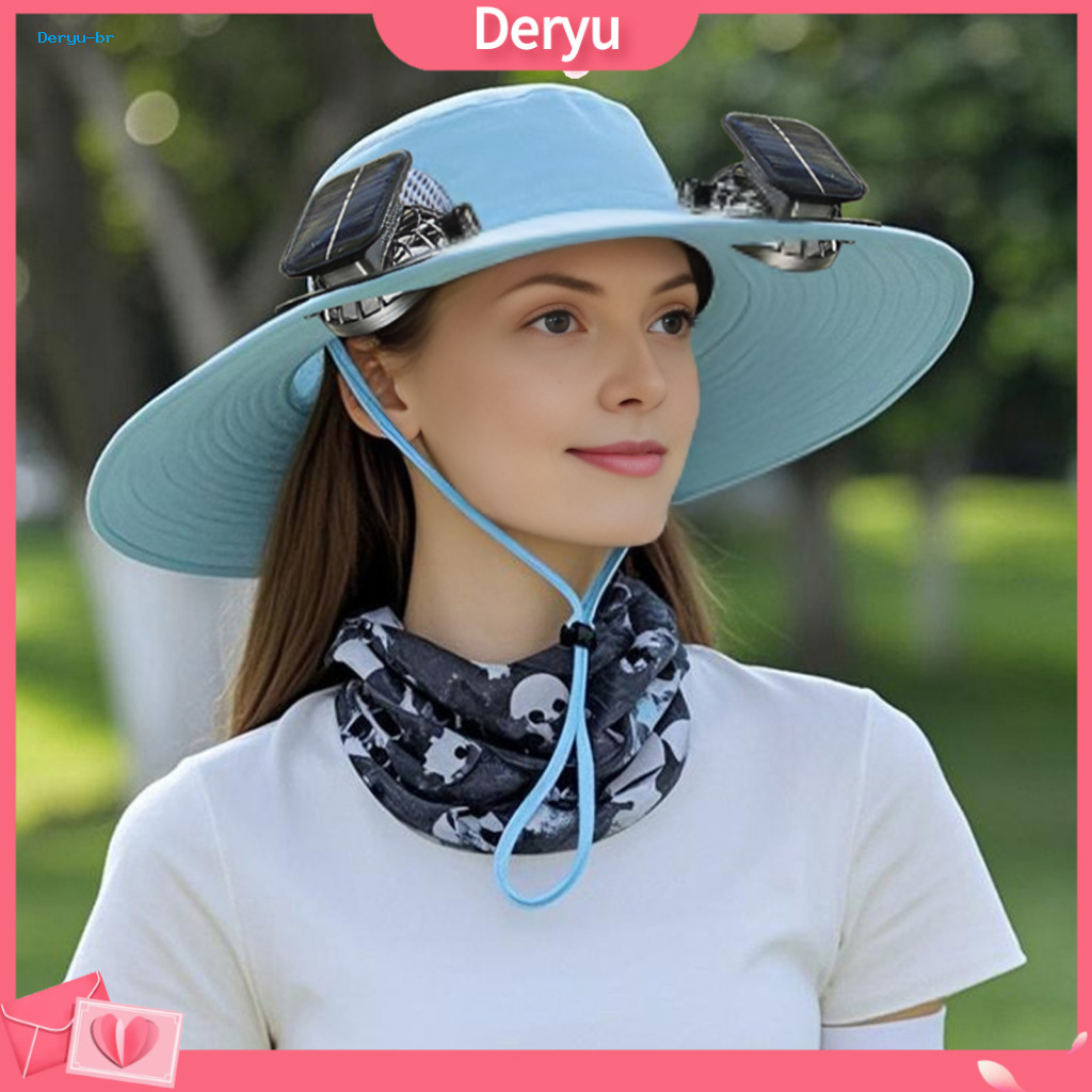 Wide Brim Sun Hat Summer with Fan 2pcs Outdoor Fishing Hats Dual Usb Solar Fans Breathable Protection Caps for Men and W