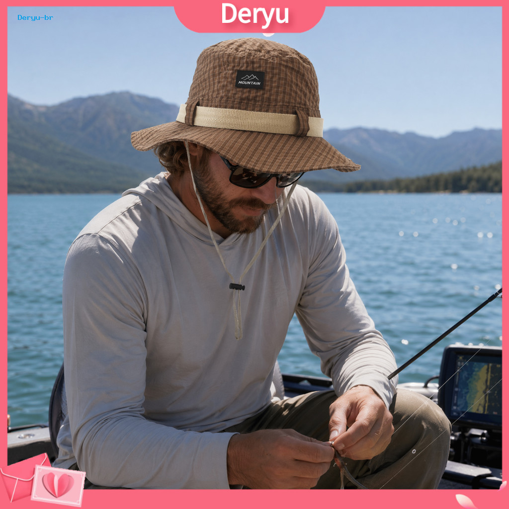 Uv Protection Hat Men’s Fisherman Wide Brim Summer Outdoor Sun with Adjustable Windproof Rope for Hiking Fishing Cycli