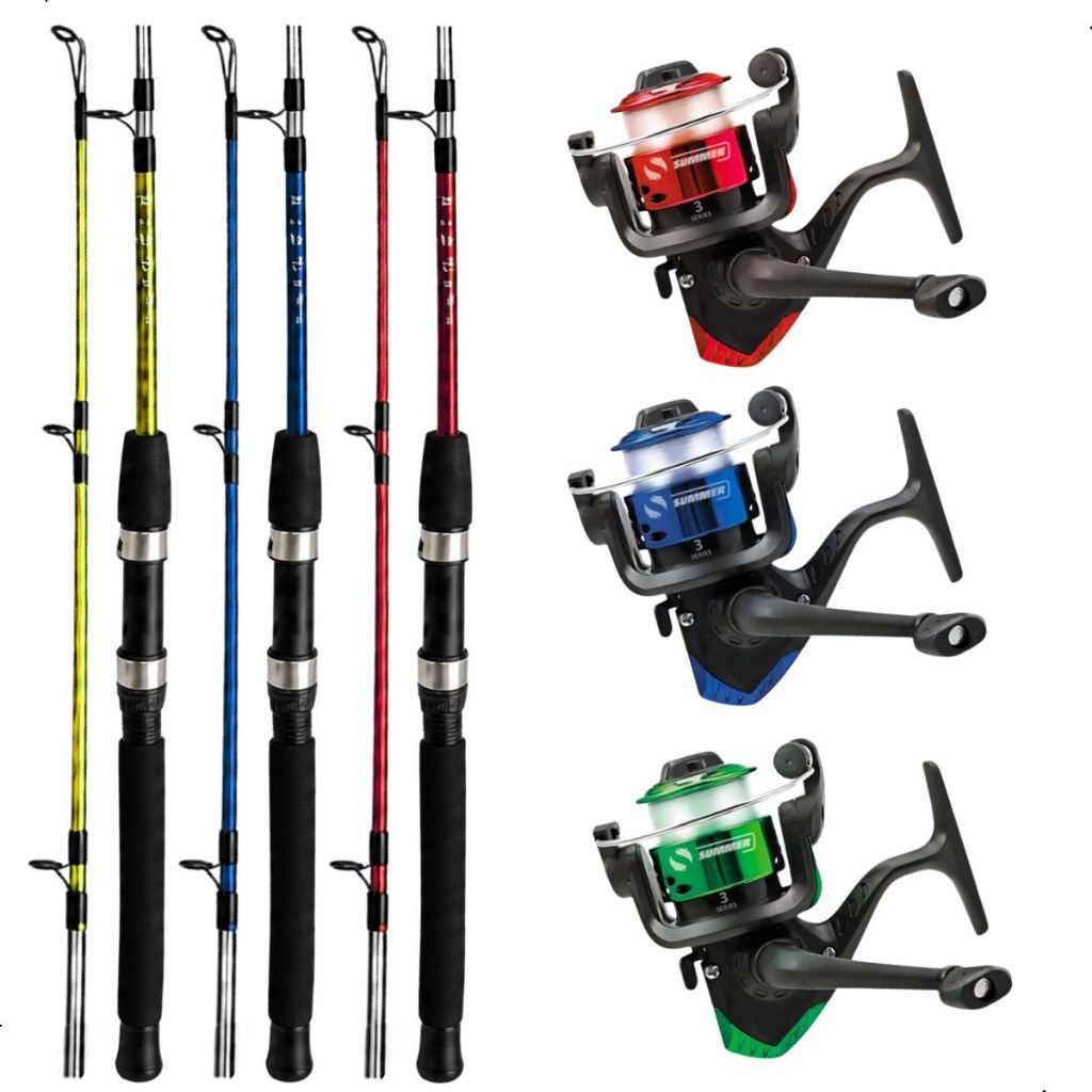 Kit Pesca Completo 3 Varas 1m A 1,80m Kenzu E 3 Molinetes Summer