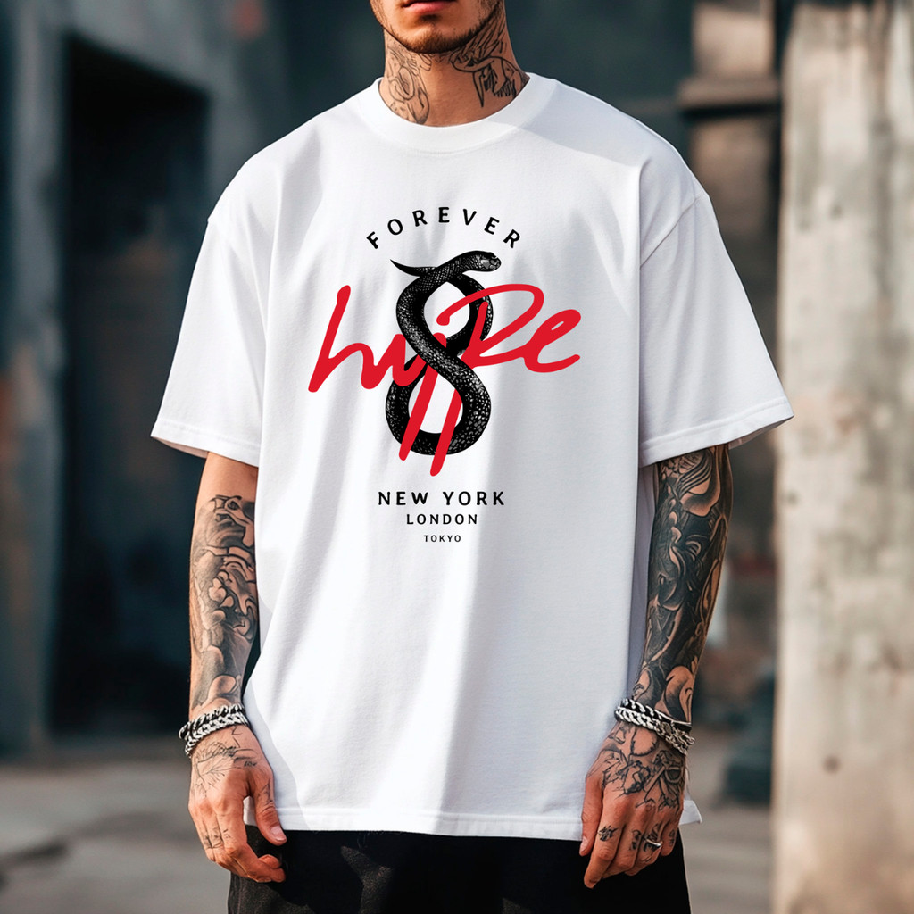 Camiseta Oversized Unissex Forever Hype Estampa Cobra New York London Tokyo Streetwear