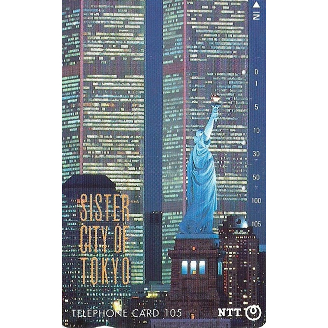 Cartão Telefônico Antigo Importado do Japão World Trade Center Estátua da Liberdade New York Sister City of Tokyo 1992