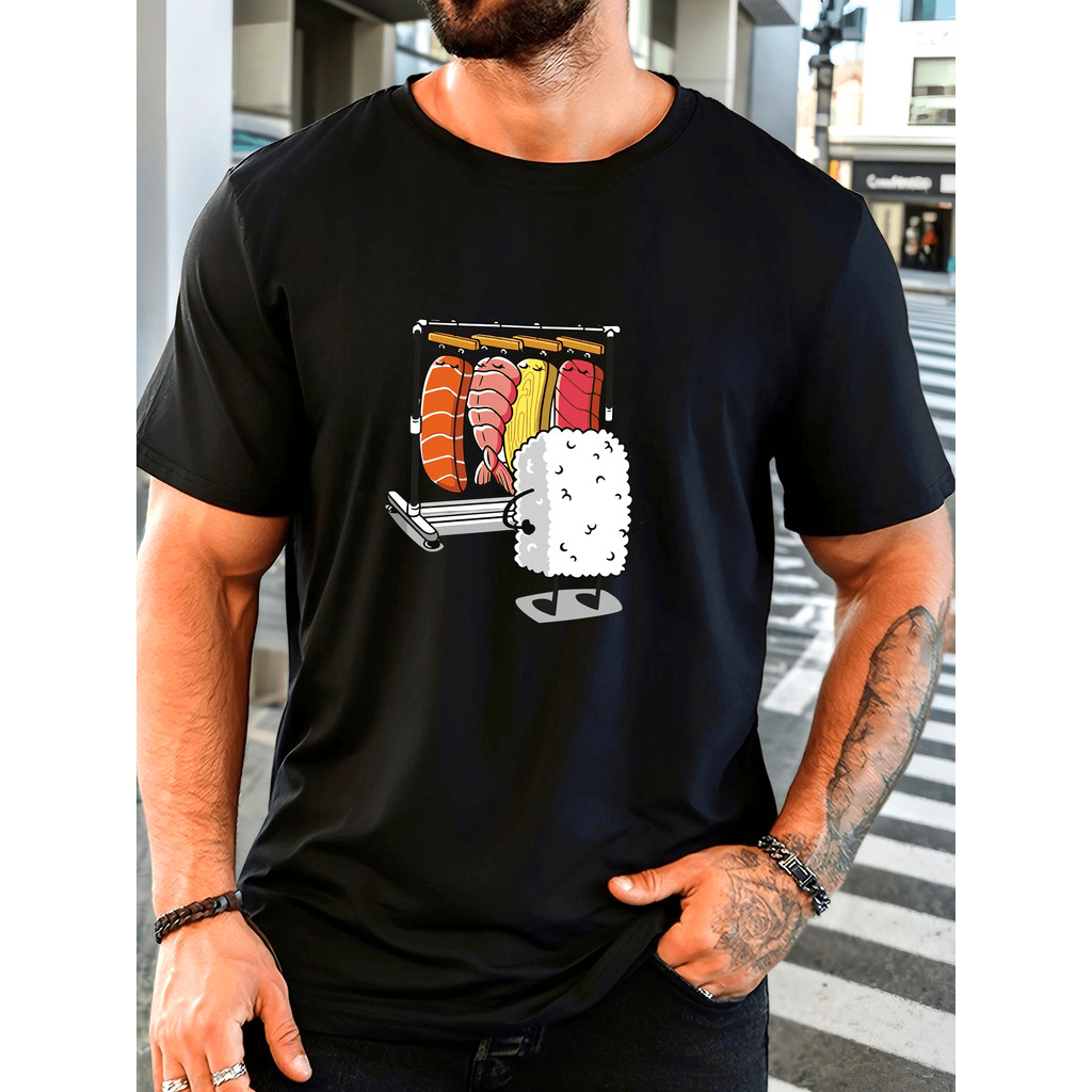 Camiseta Algodão Confortáveis Sushi Graphic Summer Casual Short Sleeve Confortável Divertida Estilosa Verão