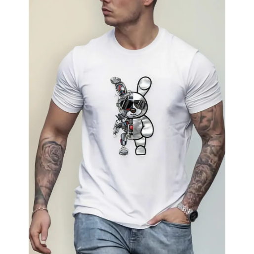 Camiseta Masculina Estampa Urso Smile Engraçada Robô Robotico  Tecido Premium 100% Algodão