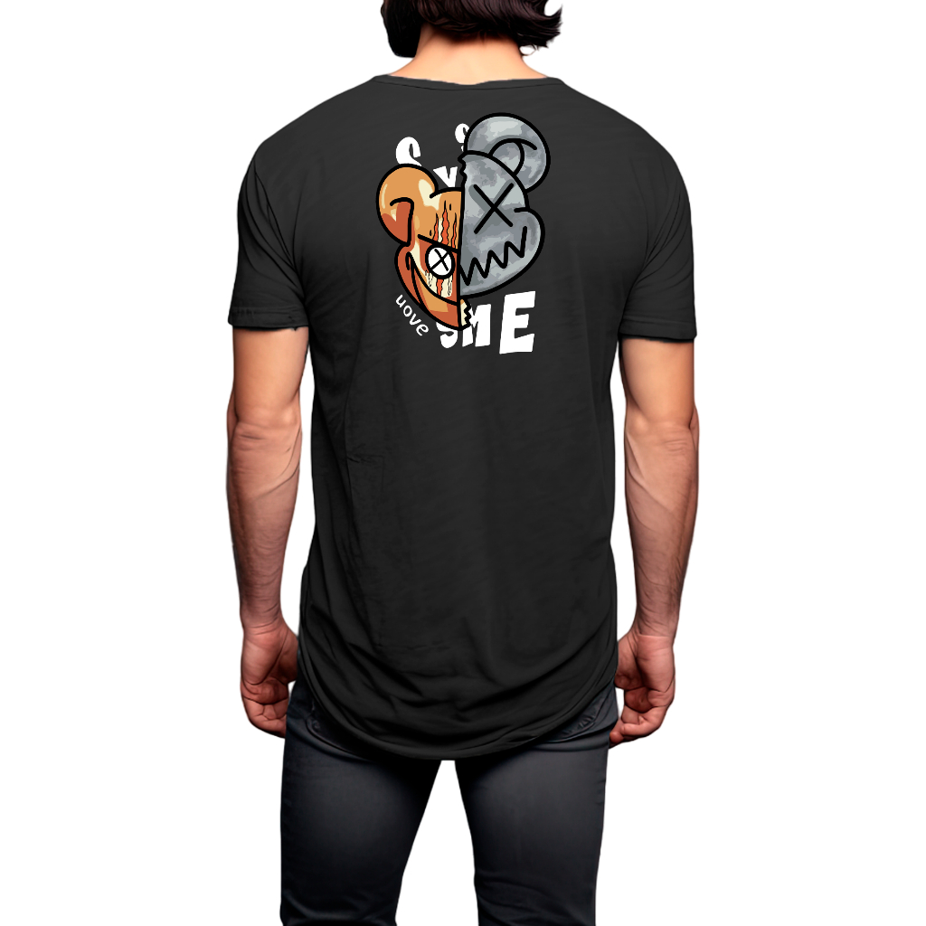 Camiseta Camisa Masculina Longline Em Algodão Estampada Urso Smile Camisa Oversize Slim
