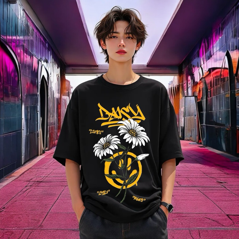 Camiseta Oversized Masculina Estampada Smile Blusa Streetwear Unissex Larga Treino Preta