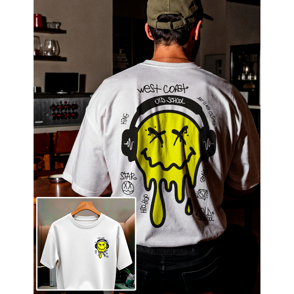 Camiseta SMILE FACE OLD SCHOOL Streetwear 100% Algodão Masculina e Feminina Unissex Camisa Premium