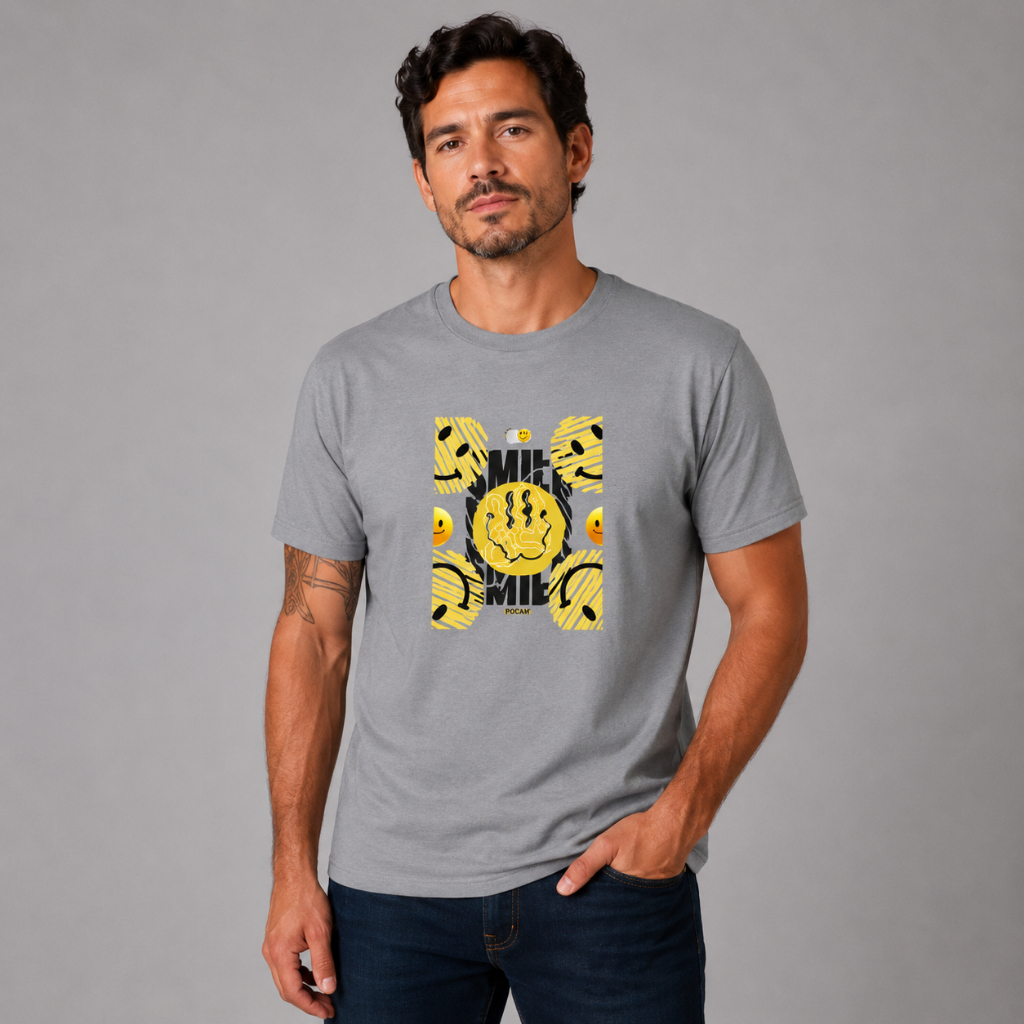 Camiseta Masculina POCAM SMILE Premium Hi Tech – Dry Fit + Antipilling - CINZA