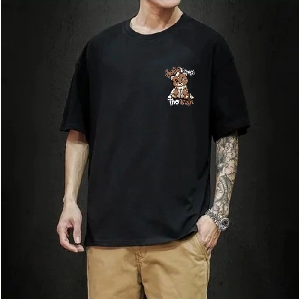 Camiseta Masculina Básica Streetwear Algodão Adulto Plus Size Infantil Urso Smile Marrom moda