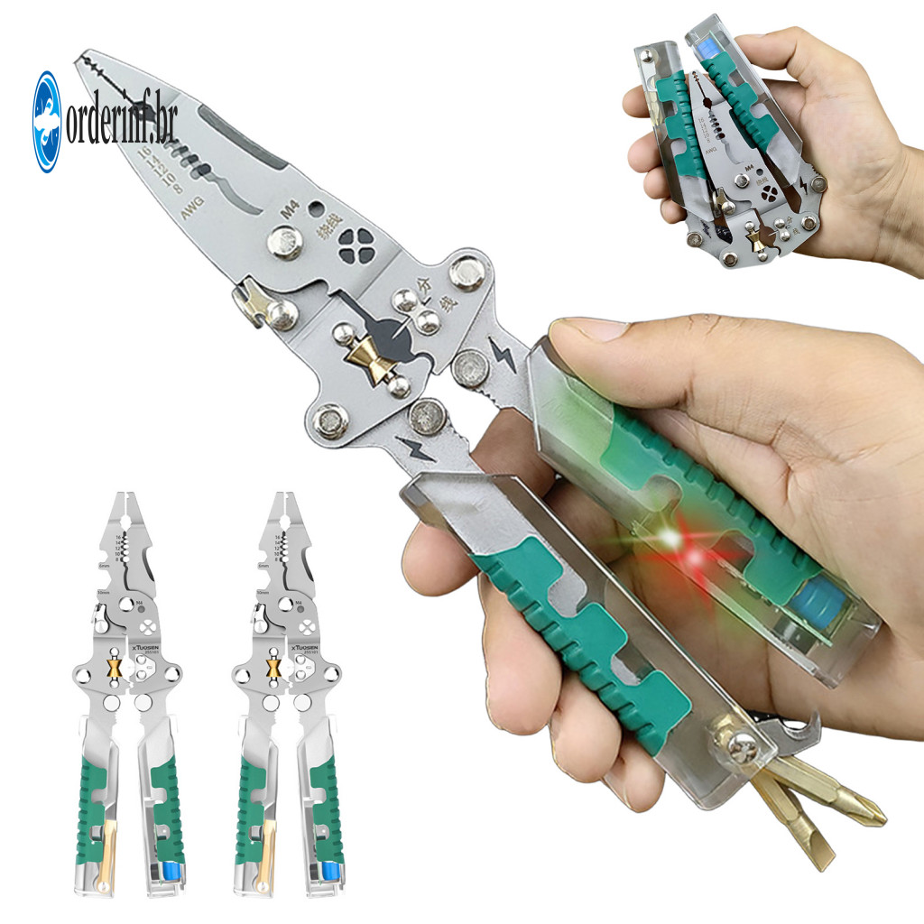 Cable Wire Stripper Foldable and Cutter with Voltage Detector – Ergonomic Multifunctional Electrical Pliers for Easy S