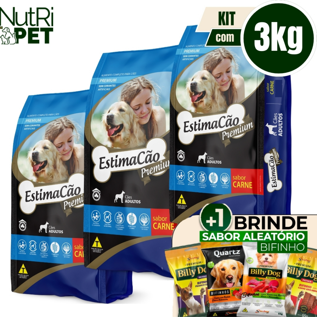 Ração Estimacão Cães Adultos Carne 3kgs