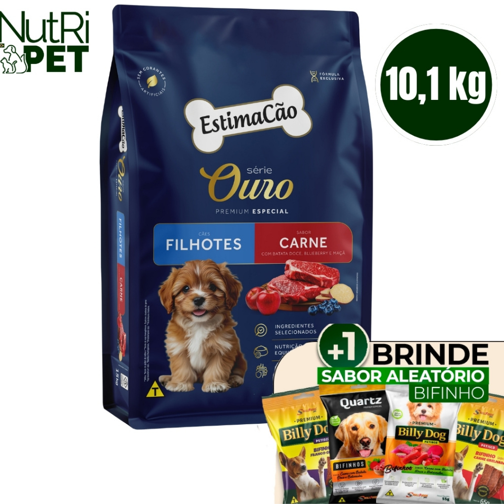 Ração Cães Estimacão Ouro Filhotes Sabor Carne 10,1kg