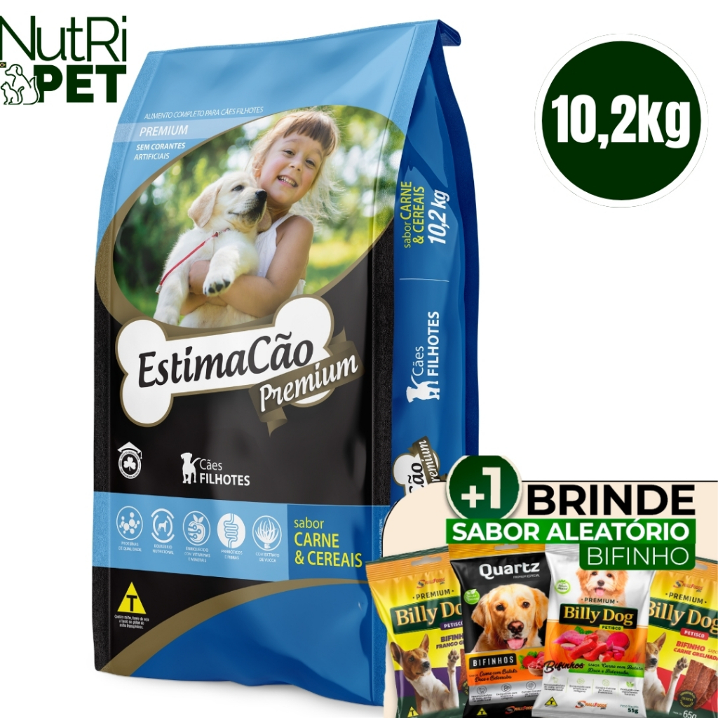 Ração Estimacão Cães Filhotes Carne 10,2kg