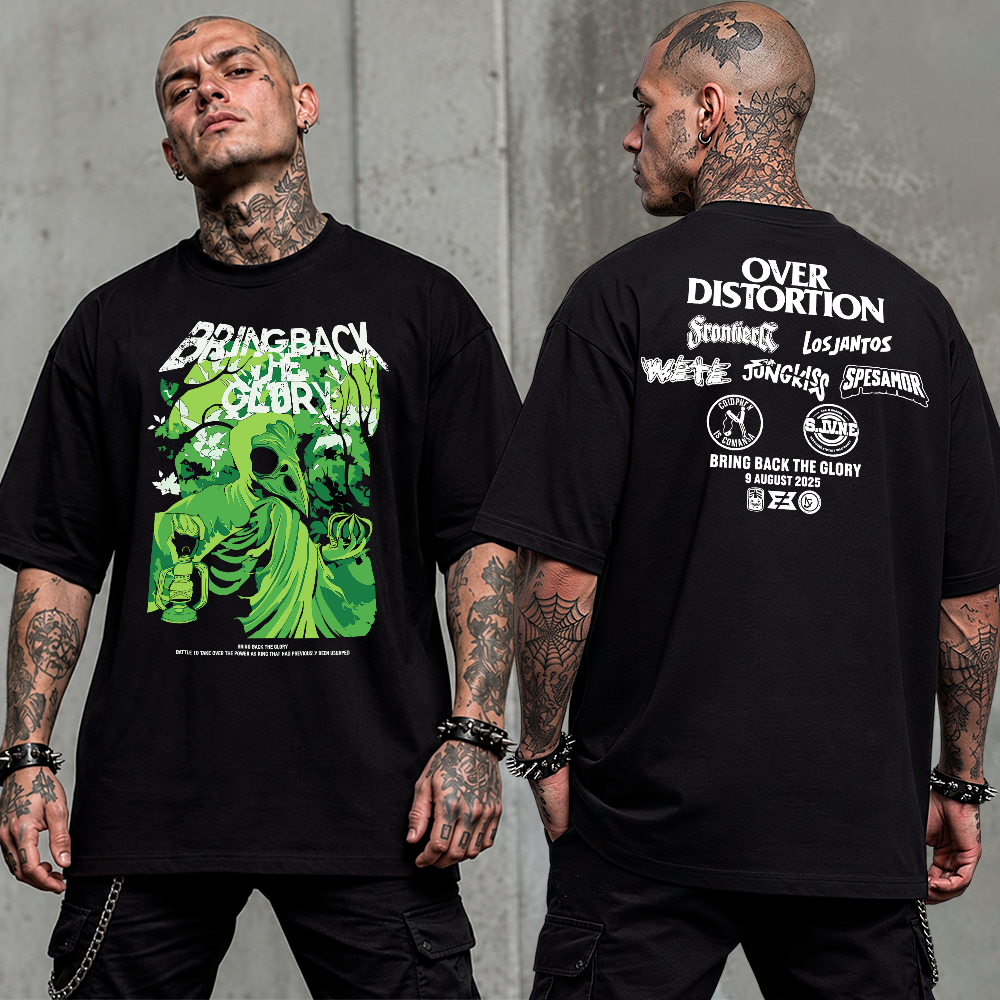 Camiseta Básica e Oversized Algodão Premium Bring Back The Glory Caveira Dark RATM Rage Against Tour