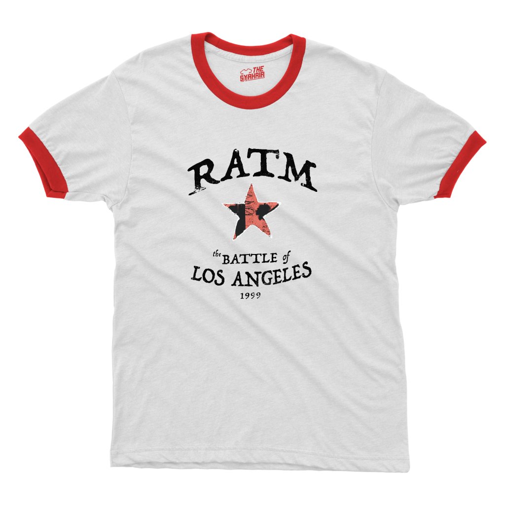 THESYAHRIR | Premium Ringer Tee Rage Against The Machine RATM-A Batalha De Los Angeles Algodão Penteado Dos Anos 24 Ajus