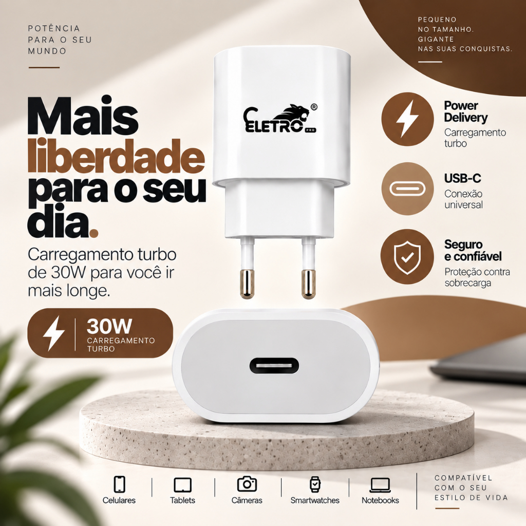 Carregador Turbo Fast 30w Para Apple Watch Ultra Series 7 8 9 10