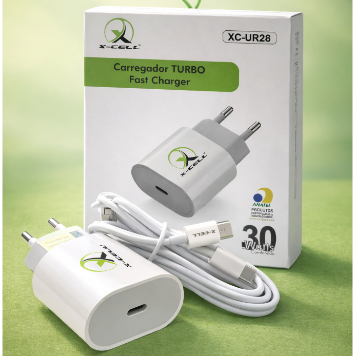 Carregador Turbo X-Cell 30W Fast Charger XC-UR28 USB-C + USB-A Bivolt