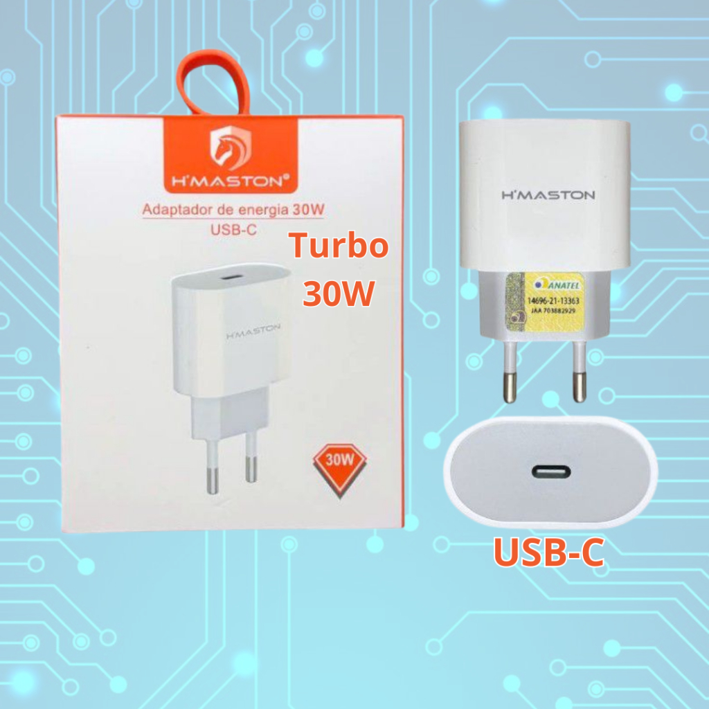 Carregador USB-C 30W Turbo H’ Maston CB-16 Fast Charge Bivolt Portátil