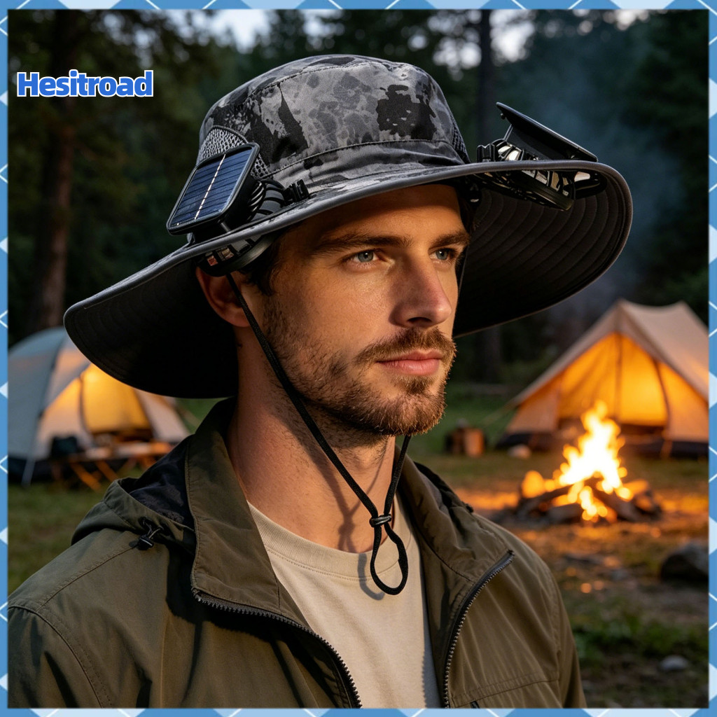 Men's Summer Outdoor Sun Hat with Usb Solar Charging Fan 3-speed Cooling Anti-uv Breathable Cap for Hiking Fishing Mount