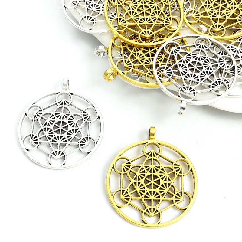 2pcs Prata Banhado Grande Arcanjo Metatron Cubo Encanta Geometria
