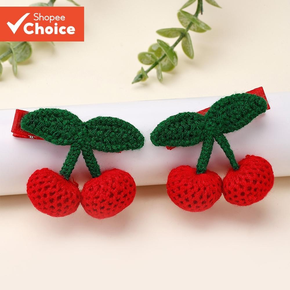 Headwear Adorável 2 Peças De Grampos De Cabelo Cereja Frutas Com Folhas Franjas Laterais