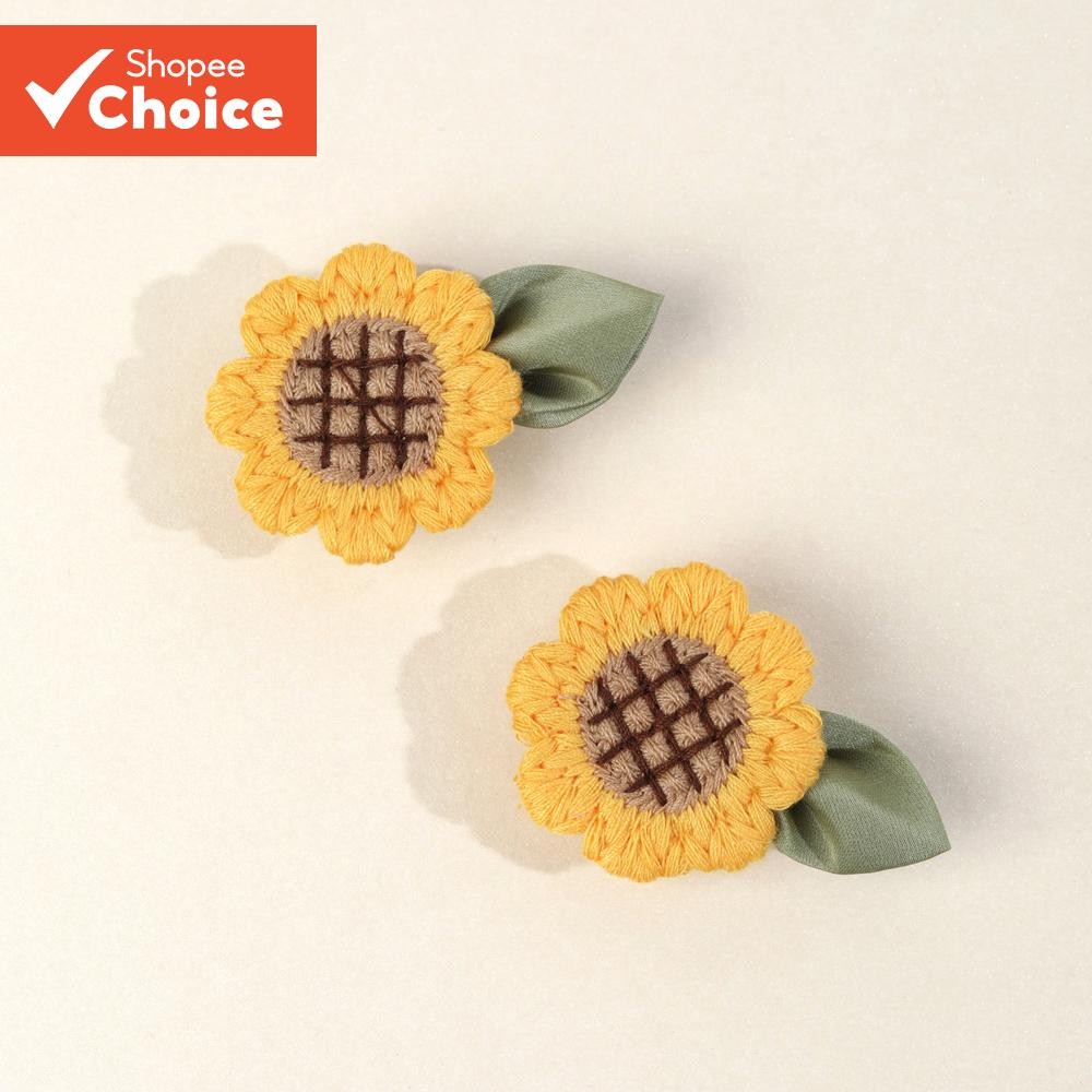 Grampos De Cabelo De Girassol Com Folhas Artesanais Para Crianças , Bebês E