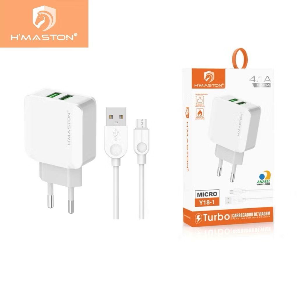 H'maston Y18 Carregador Turbo Fonte Torre Carregar Celular Portátil 2 Usb 3.1A  V8.Iphone.Tipo-C