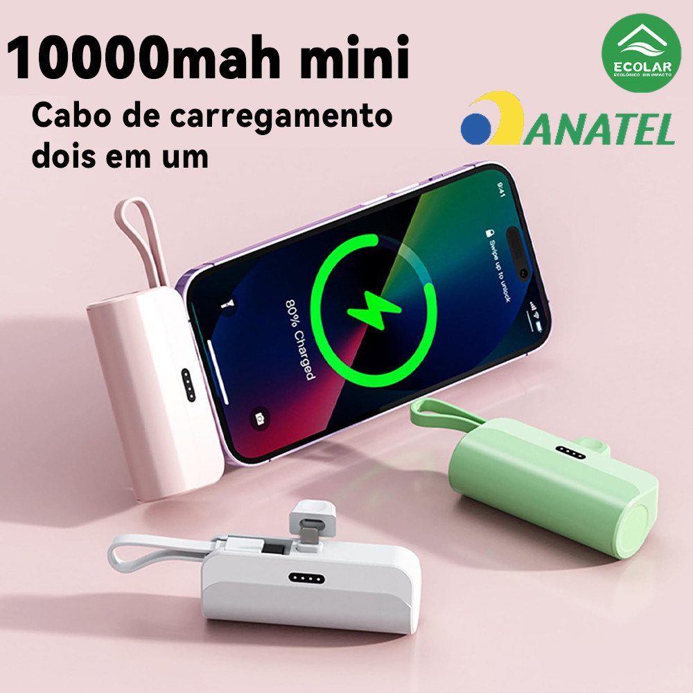 Carregador 2em1 Portátil: Bateria 10000mAh + Base Sem Fio para iPhone e Android Tipo-C