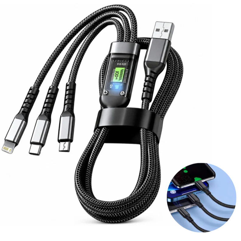 Cabo Carregamento Rápido 3 em 1 Carregador USB Micro Tipo C Lightning 100w