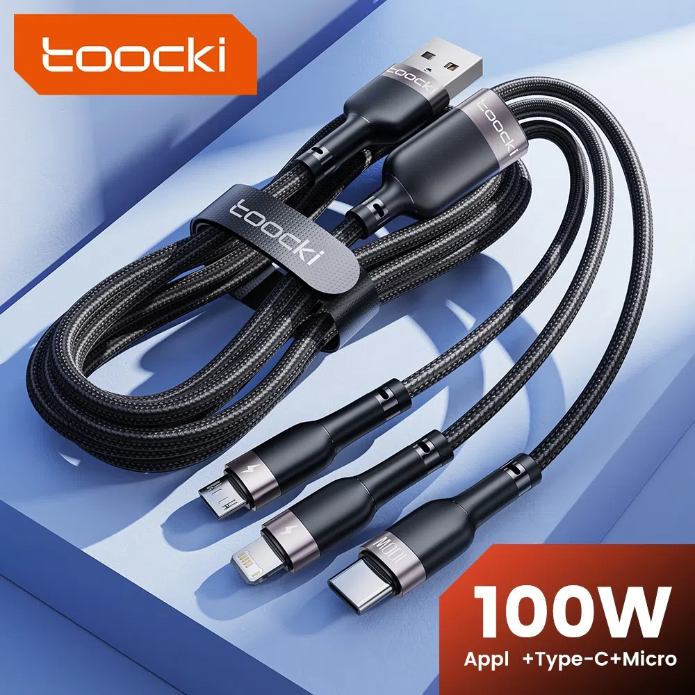 Cabo de Carregamento Rápido 3 em 1 100W de 1,2 m USB Tipo C/Micro/Laptop Tablet Phone Dados em Full Speed