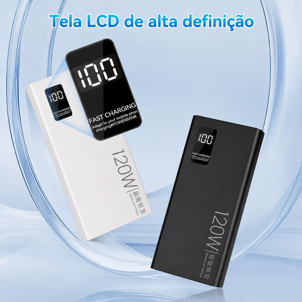 Carregador Portátil 20000mAh 22.5W Super Rápido Com Cabos Integrados Power Bank Digital Para Celular