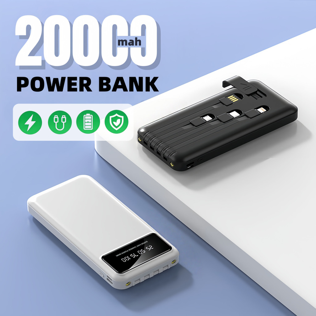 Power Bank 20000mAh c/ display LED, carregamento super rápido e 4 cabos – o rei da portabilidade