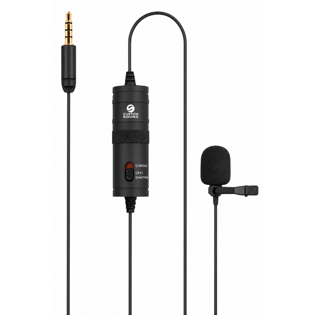 Microfone Lapela Unidirecional Condenser CS1L Preto Câmera Celular Computador